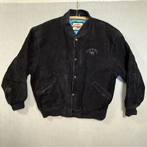 Vintage 90s Camel Black Suede Leather Bomber Jacket Men XL